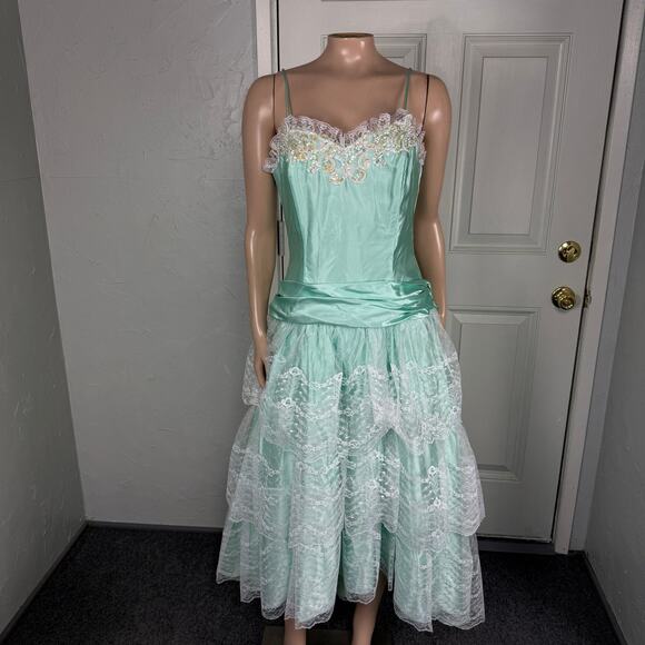 Vintage 80s 90's Women's Dress Prom Party Formal Lace Evening Satin A4-21 - Picture 1 of 7